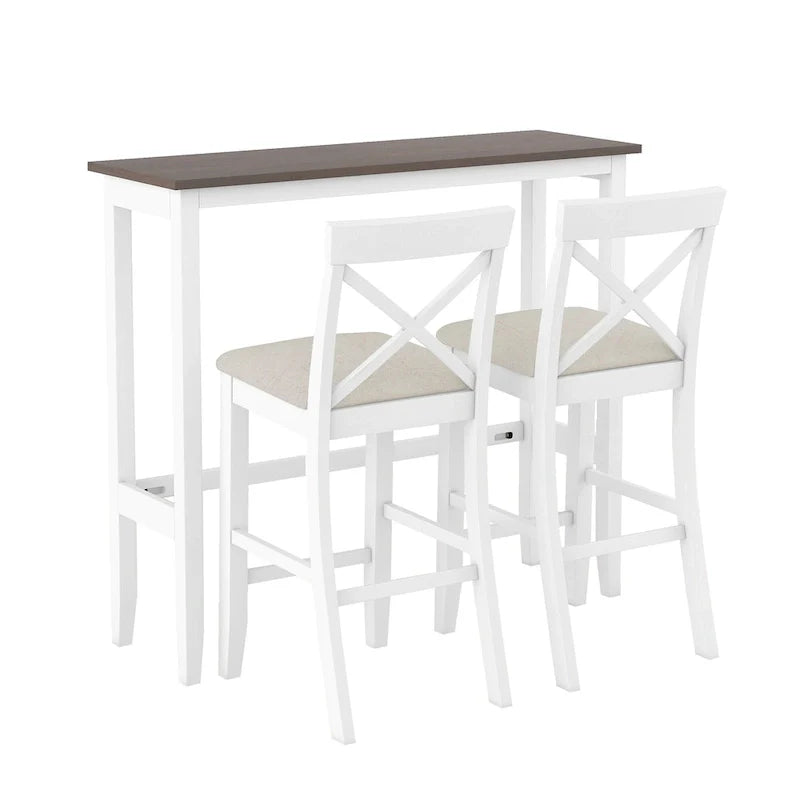 Ensemble de salle à manger 3 pièces style ferme avec table rectangulaire et 2 chaises
