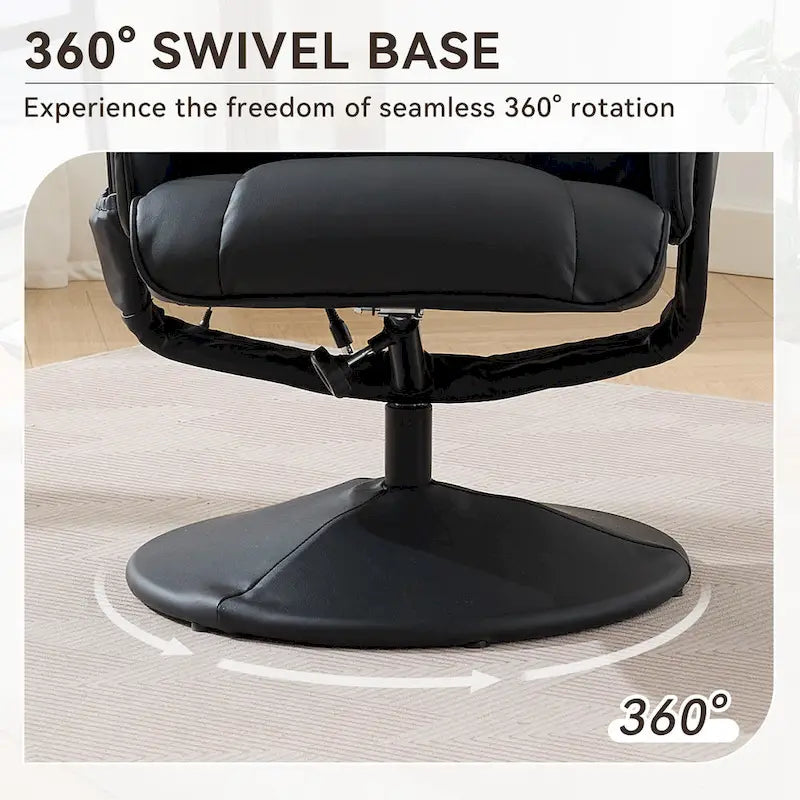Fauteuil de Massage Inclinable Pivotant 360° en Cuir PU avec Pouf, Assise Massante et Chauffante, Dossier Réglable 140°