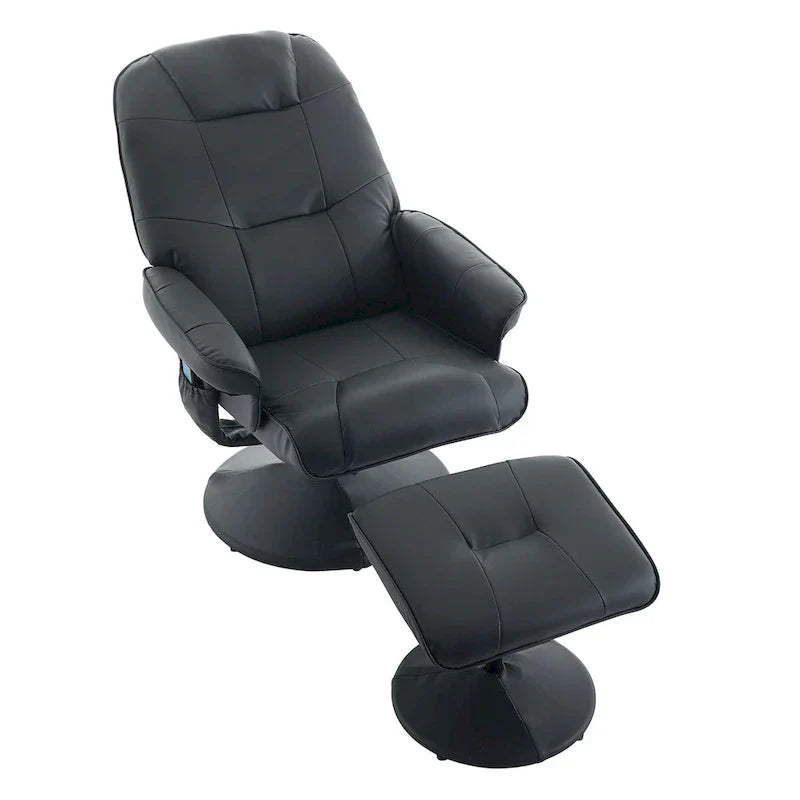 Fauteuil de Massage Inclinable Pivotant 360° en Cuir PU avec Pouf, Assise Massante et Chauffante, Dossier Réglable 140°
