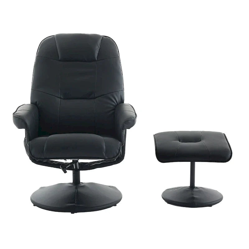 Fauteuil de Massage Inclinable Pivotant 360° en Cuir PU avec Pouf, Assise Massante et Chauffante, Dossier Réglable 140°