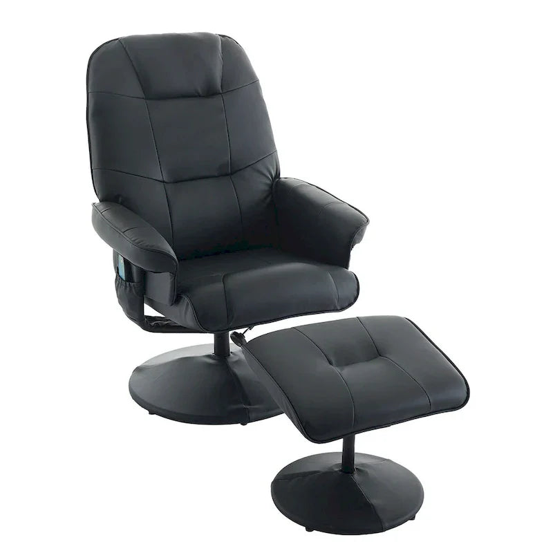 Fauteuil de Massage Inclinable Pivotant 360° en Cuir PU avec Pouf, Assise Massante et Chauffante, Dossier Réglable 140°