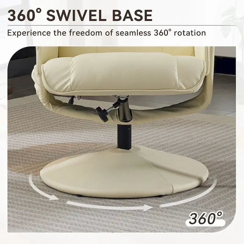 Fauteuil de Massage Inclinable Pivotant 360° en Cuir PU avec Pouf, Assise Massante et Chauffante, Dossier Réglable 140°