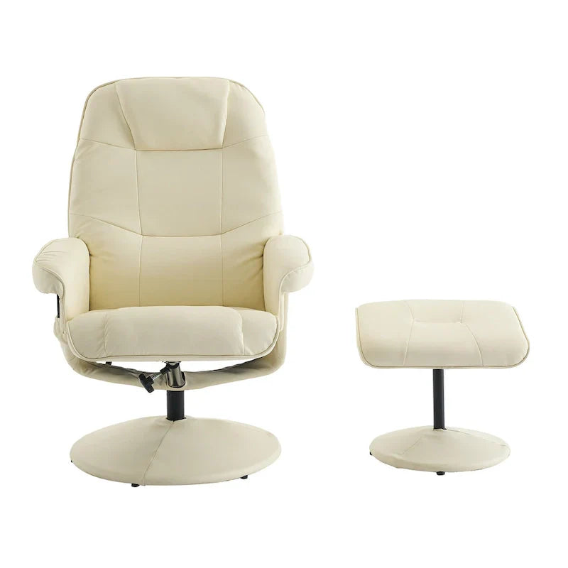 Fauteuil de Massage Inclinable Pivotant 360° en Cuir PU avec Pouf, Assise Massante et Chauffante, Dossier Réglable 140°