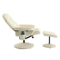 Fauteuil de Massage Inclinable Pivotant 360° en Cuir PU avec Pouf, Assise Massante et Chauffante, Dossier Réglable 140°