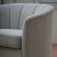 Fauteuil pivotant en tissu avec rotation à 360°, base en bois et capacité de poids de 158 kg