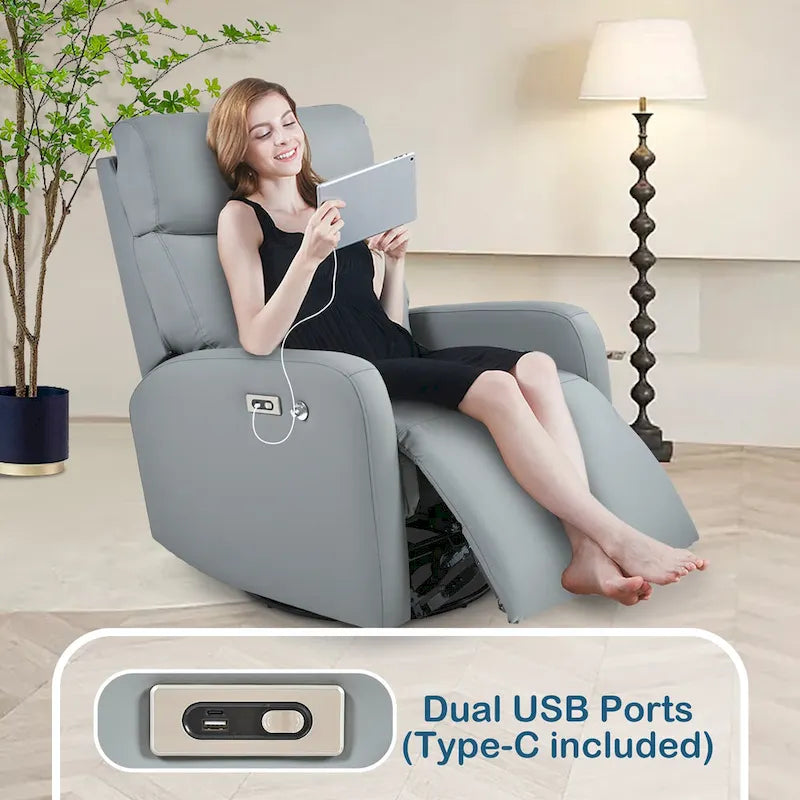 Fauteuil Inclinable Pivotant Électrique en PU avec Rotation 270°, Inclinaison Électrique 95-160° et Double Port USB - Capacité 330lb
