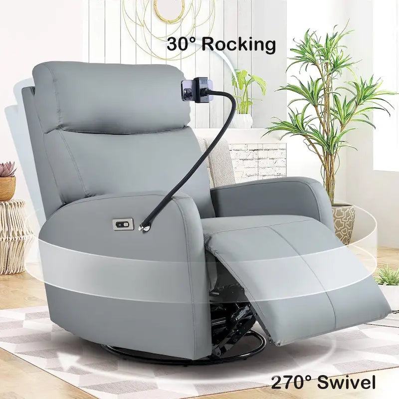 Fauteuil Inclinable Pivotant Électrique en PU avec Rotation 270°, Inclinaison Électrique 95-160° et Double Port USB - Capacité 330lb