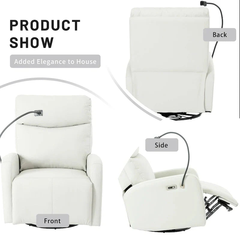 Fauteuil Inclinable Pivotant Électrique en PU avec Rotation 270°, Inclinaison Électrique 95-160° et Double Port USB - Capacité 330lb