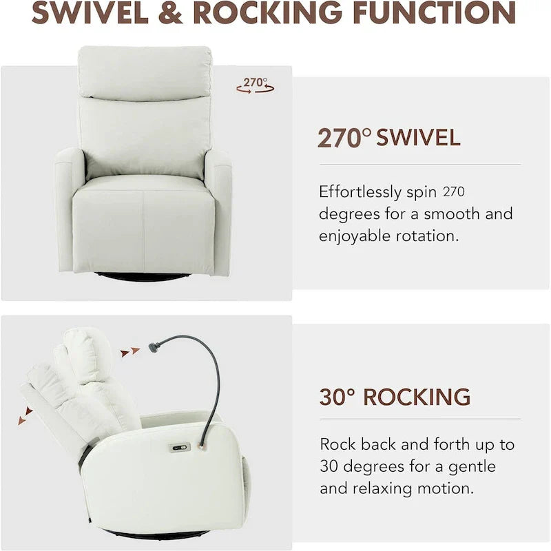 Fauteuil Inclinable Pivotant Électrique en PU avec Rotation 270°, Inclinaison Électrique 95-160° et Double Port USB - Capacité 330lb