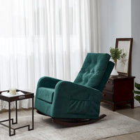 Fauteuil à bascule moderne 28.74 à dossier haut rembourré capitonné à boutons avec pieds en bois massif et poche latérale