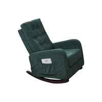 Fauteuil à bascule moderne 28.74 à dossier haut rembourré capitonné à boutons avec pieds en bois massif et poche latérale