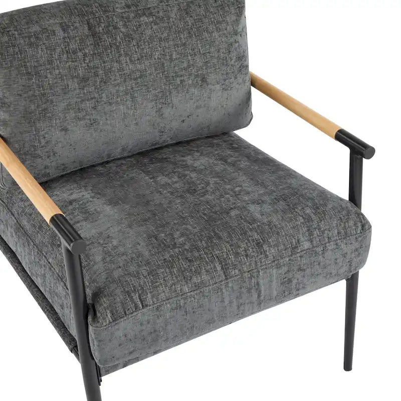 Fauteuil d'appoint en polyester avec cadre en métal et accoudoirs en bois