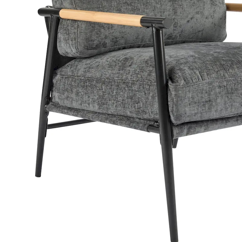 Fauteuil d'appoint en polyester avec cadre en métal et accoudoirs en bois