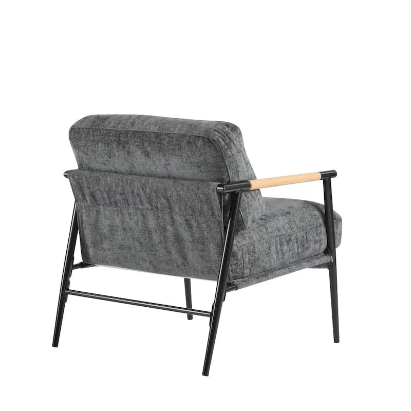 Fauteuil d'appoint en polyester avec cadre en métal et accoudoirs en bois