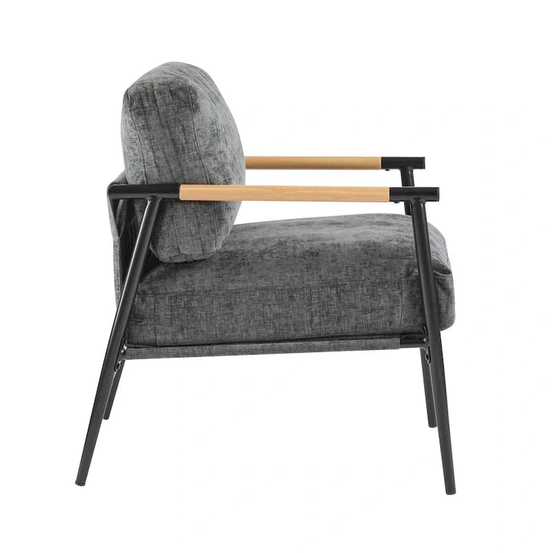Fauteuil d'appoint en polyester avec cadre en métal et accoudoirs en bois
