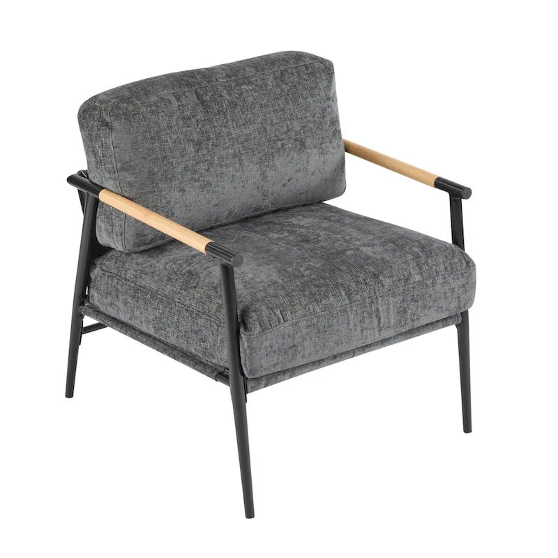 Fauteuil d'appoint en polyester avec cadre en métal et accoudoirs en bois