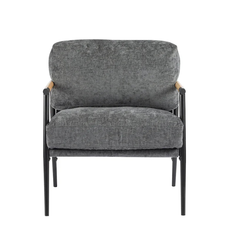 Fauteuil d'appoint en polyester avec cadre en métal et accoudoirs en bois