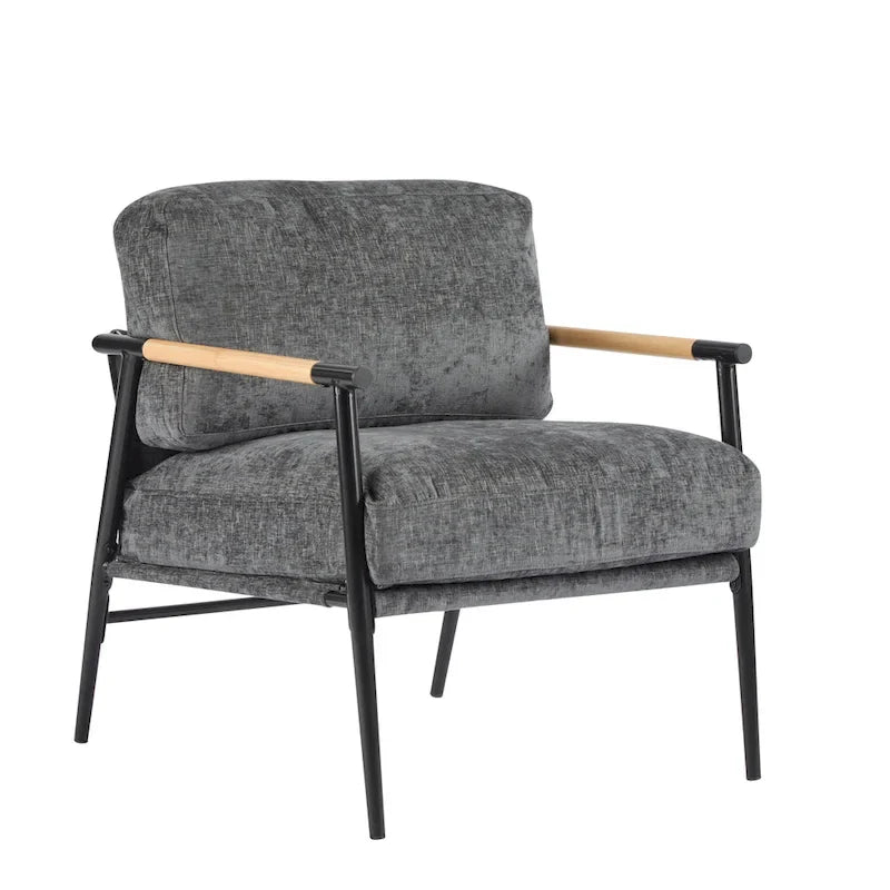 Fauteuil d'appoint en polyester avec cadre en métal et accoudoirs en bois