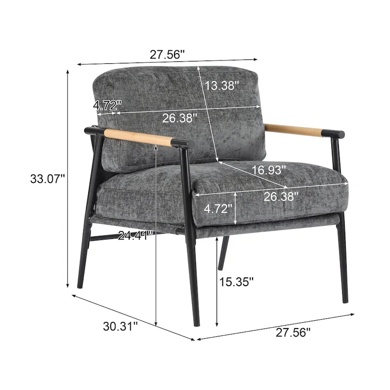 Fauteuil d'appoint en polyester avec cadre en métal et accoudoirs en bois