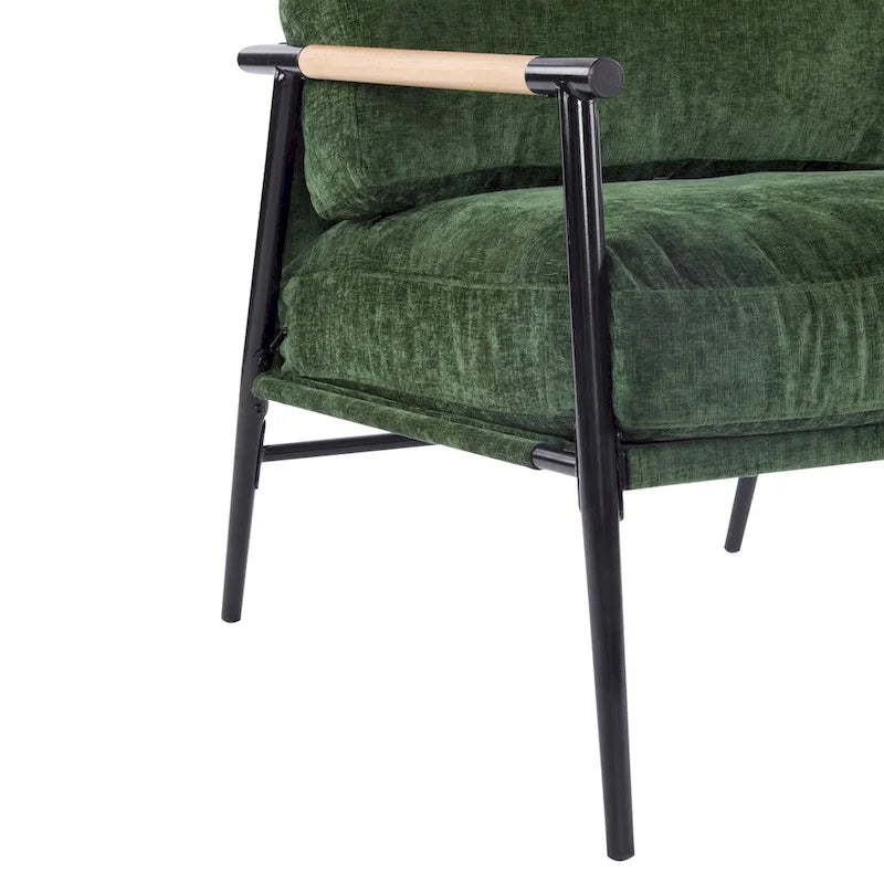 Fauteuil d'appoint en polyester avec cadre en métal et accoudoirs en bois