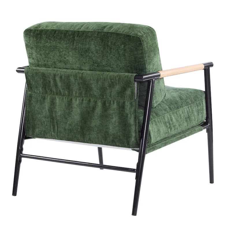 Fauteuil d'appoint en polyester avec cadre en métal et accoudoirs en bois