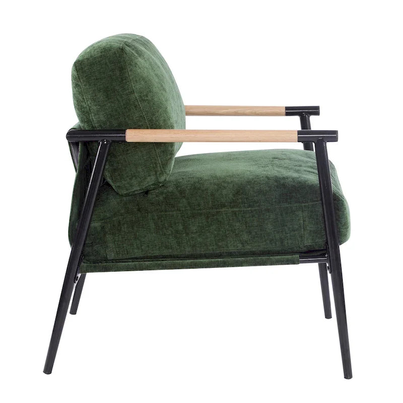 Fauteuil d'appoint en polyester avec cadre en métal et accoudoirs en bois