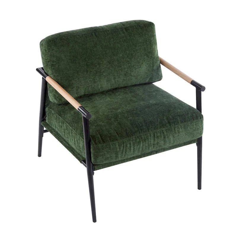 Fauteuil d'appoint en polyester avec cadre en métal et accoudoirs en bois