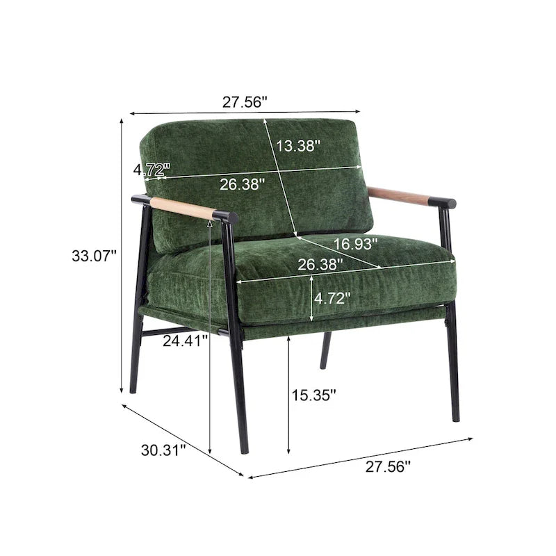 Fauteuil d'appoint en polyester avec cadre en métal et accoudoirs en bois