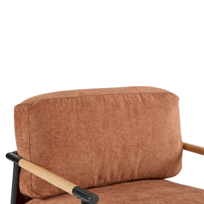Fauteuil d'appoint en polyester avec cadre en métal et accoudoirs en bois