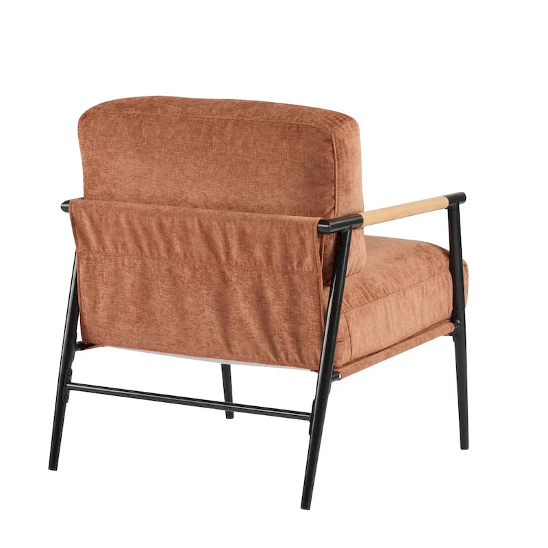 Fauteuil d'appoint en polyester avec cadre en métal et accoudoirs en bois