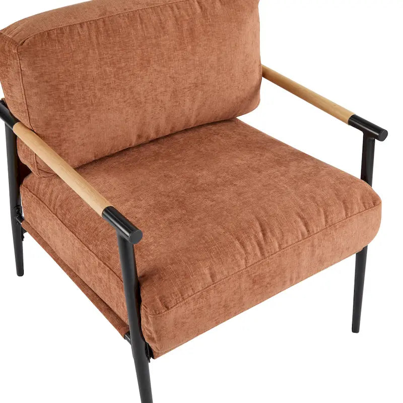 Fauteuil d'appoint en polyester avec cadre en métal et accoudoirs en bois