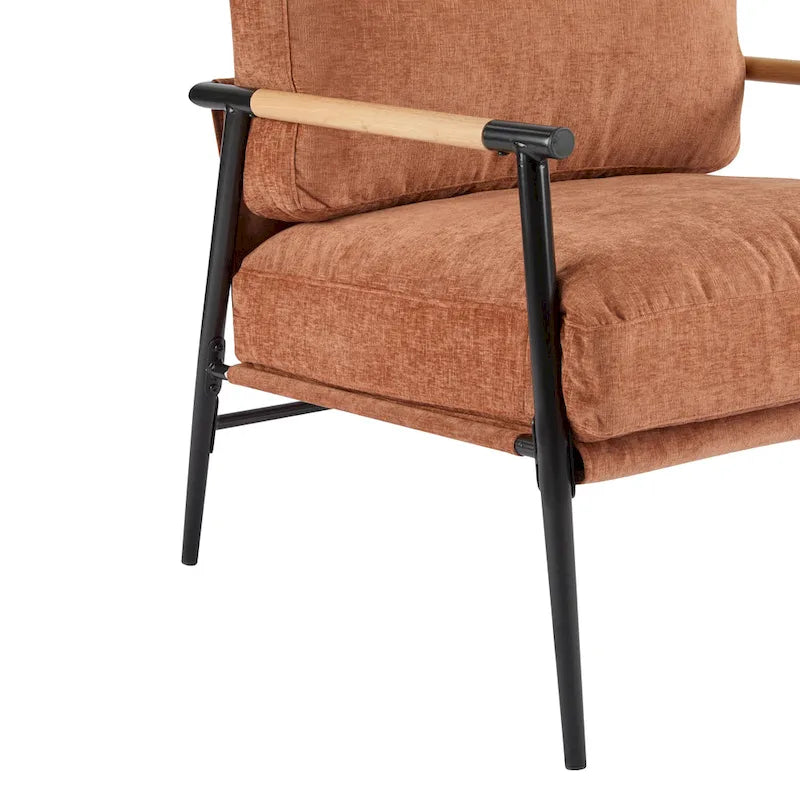 Fauteuil d'appoint en polyester avec cadre en métal et accoudoirs en bois