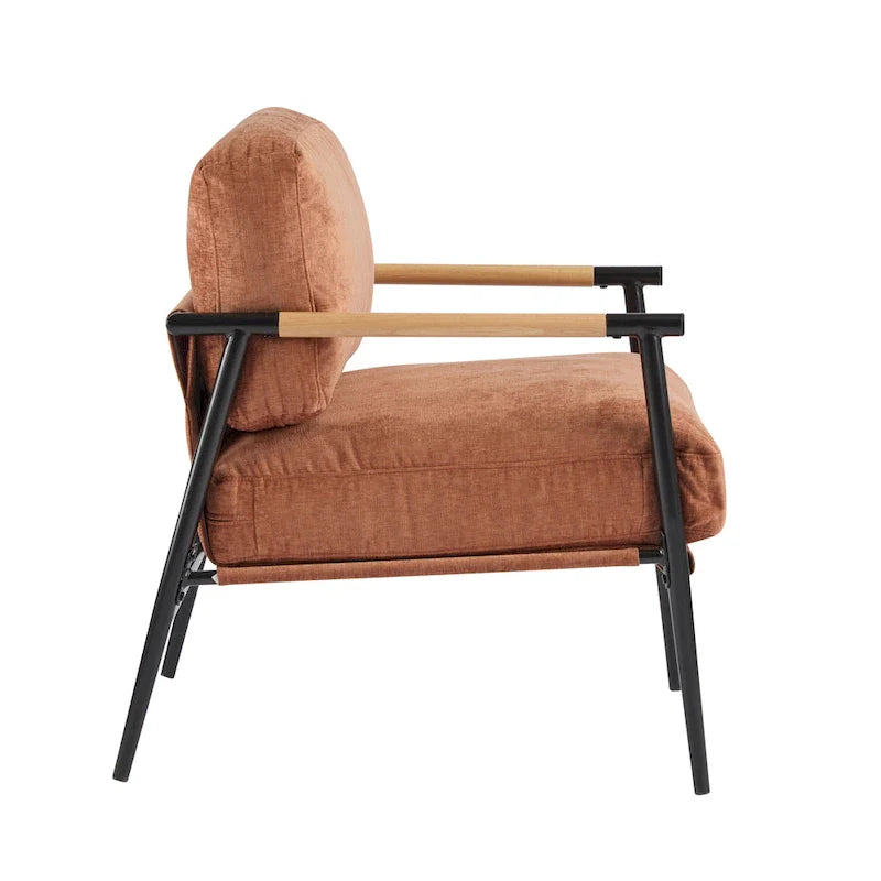 Fauteuil d'appoint en polyester avec cadre en métal et accoudoirs en bois