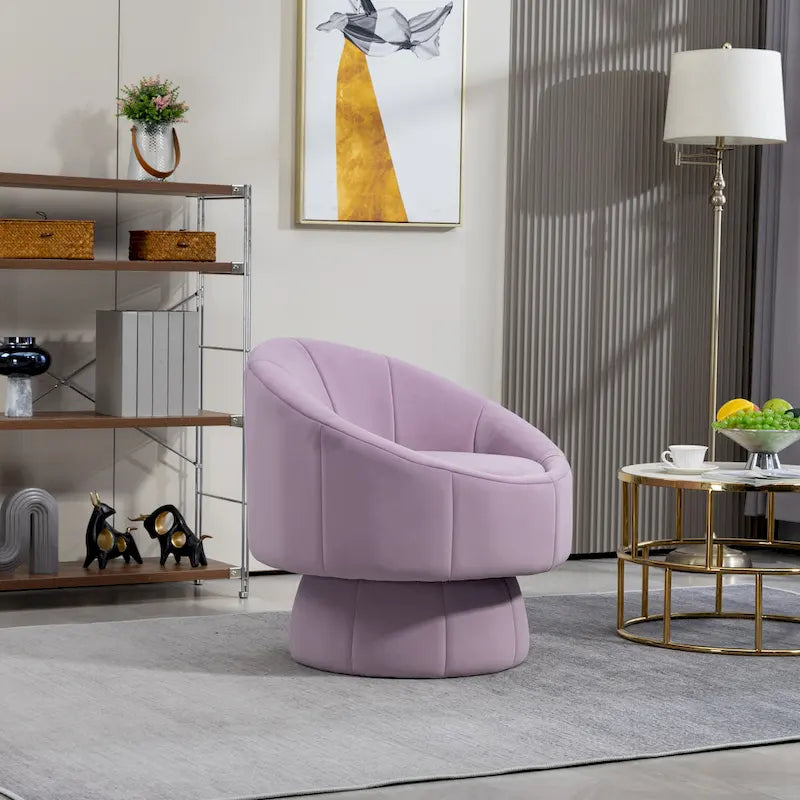 Fauteuil d'appoint pivotant à 360° en velours capitonné de 73 cm avec cadre en bois et coussin lombaire