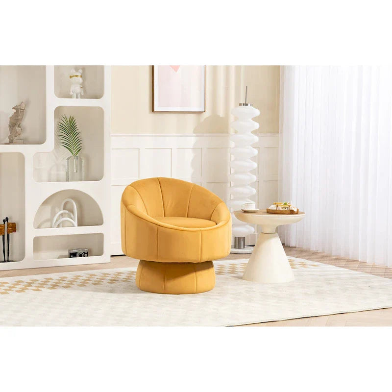 Fauteuil d'appoint pivotant à 360° en velours capitonné de 73 cm avec cadre en bois et coussin lombaire