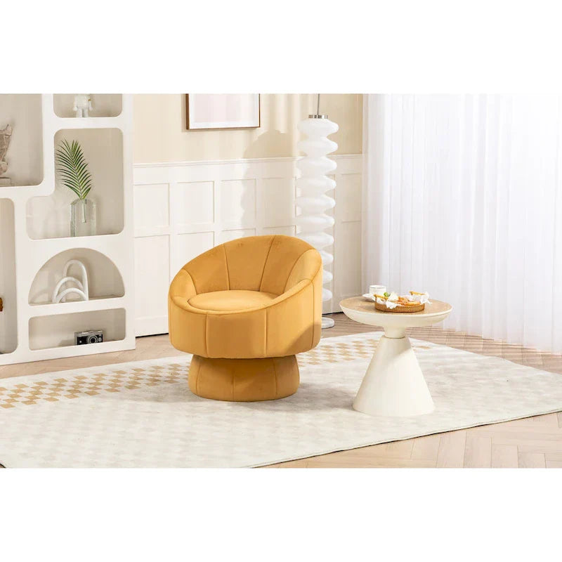 Fauteuil d'appoint pivotant à 360° en velours capitonné de 73 cm avec cadre en bois et coussin lombaire