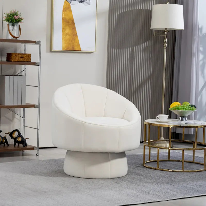 Fauteuil d'appoint pivotant à 360° en velours capitonné de 73 cm avec cadre en bois et coussin lombaire