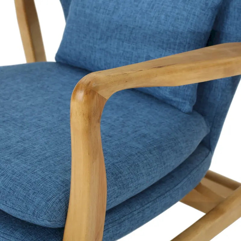 Fauteuil à bascule en bois massif avec coussin en lin et fabrication artisanale haut de gamme