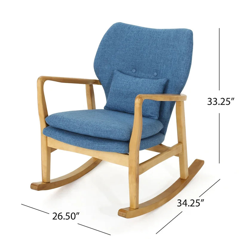 Fauteuil à bascule en bois massif avec coussin en lin et fabrication artisanale haut de gamme