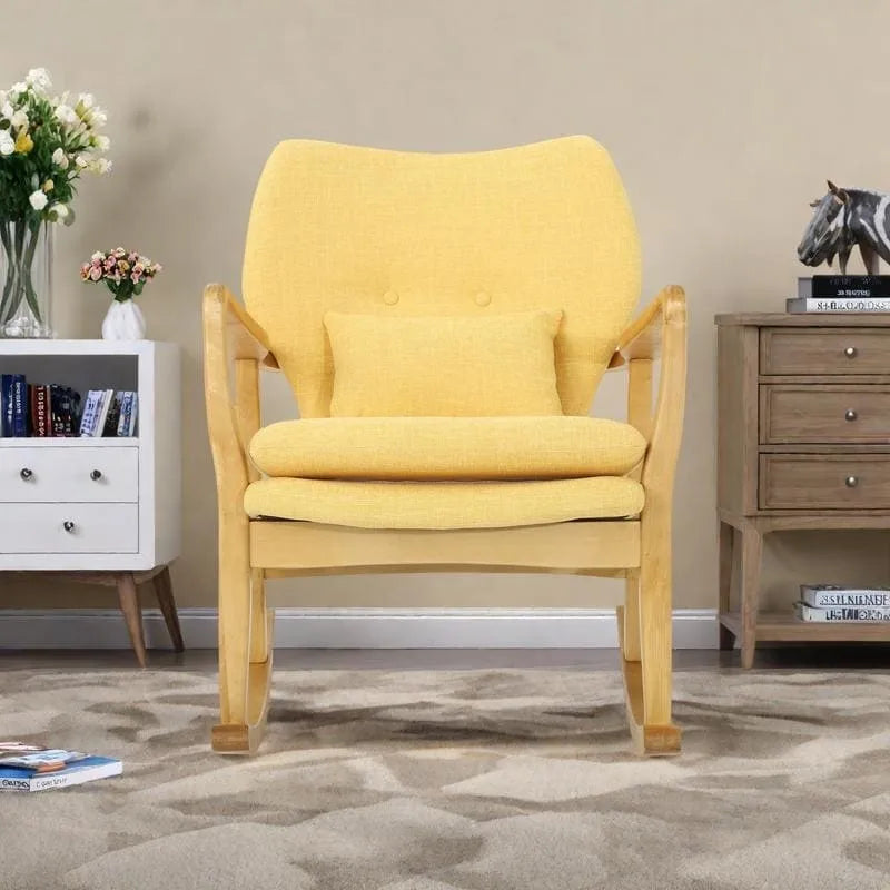 Fauteuil à bascule en bois massif avec coussin en lin et fabrication artisanale haut de gamme
