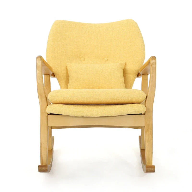 Fauteuil à bascule en bois massif avec coussin en lin et fabrication artisanale haut de gamme