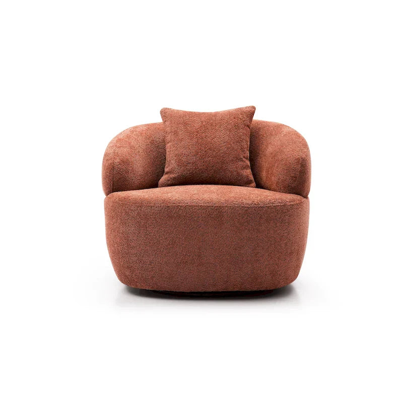 Fauteuil tonneau pivotant à 360 degrés tapissé moderne orange 34,6 pouces avec structure en bois massif