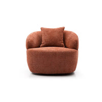 Fauteuil tonneau pivotant à 360 degrés tapissé moderne orange 34,6 pouces avec structure en bois massif