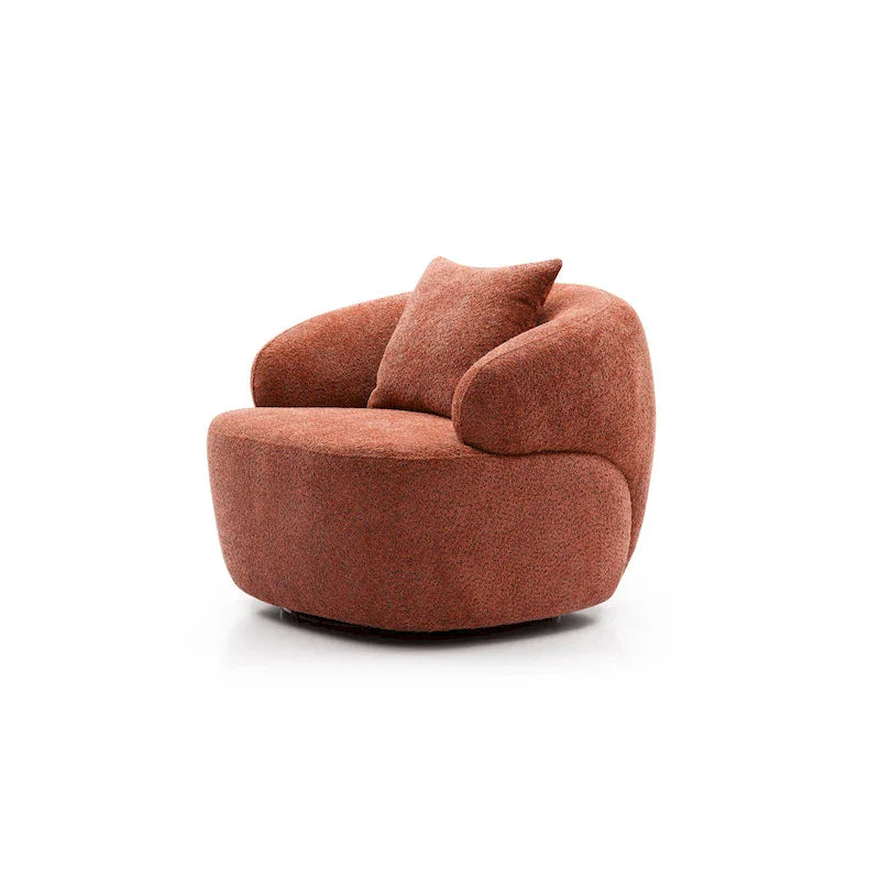 Fauteuil tonneau pivotant à 360 degrés tapissé moderne orange 34,6 pouces avec structure en bois massif