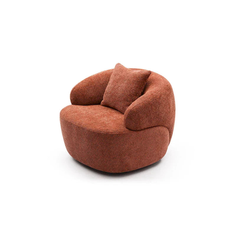 Fauteuil tonneau pivotant à 360 degrés tapissé moderne orange 34,6 pouces avec structure en bois massif