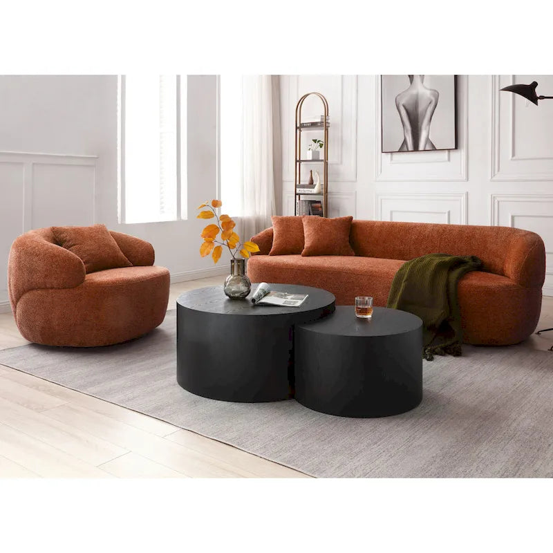 Fauteuil tonneau pivotant à 360 degrés tapissé moderne orange 34,6 pouces avec structure en bois massif