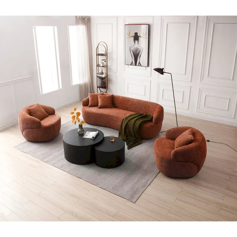 Fauteuil tonneau pivotant à 360 degrés tapissé moderne orange 34,6 pouces avec structure en bois massif