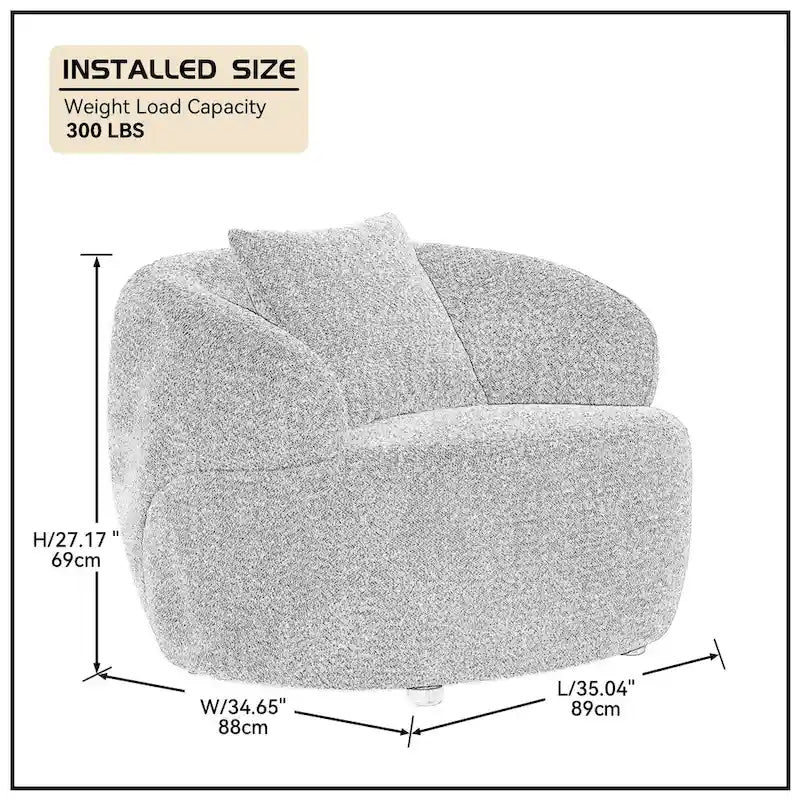 Fauteuil tonneau pivotant à 360 degrés tapissé moderne orange 34,6 pouces avec structure en bois massif