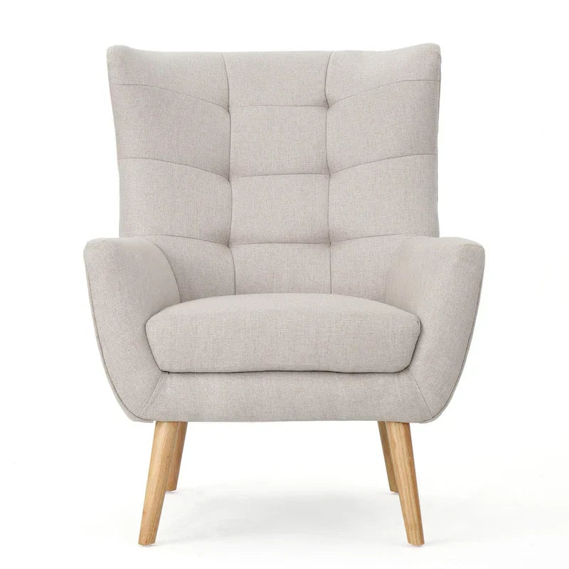 Chaise haute tapissée à dossier haut de 32,5 moderne avec capitonnage et pieds en bois d'hévéa