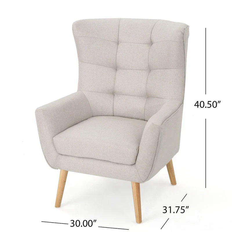 Chaise haute tapissée à dossier haut de 32,5 moderne avec capitonnage et pieds en bois d'hévéa